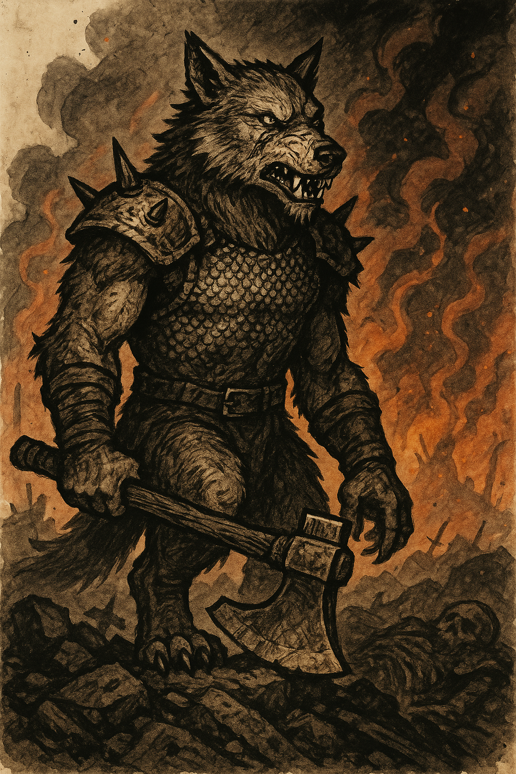 A mutant wolf warrior surveys the battlefield, embodying the primal fury of the Berserker path